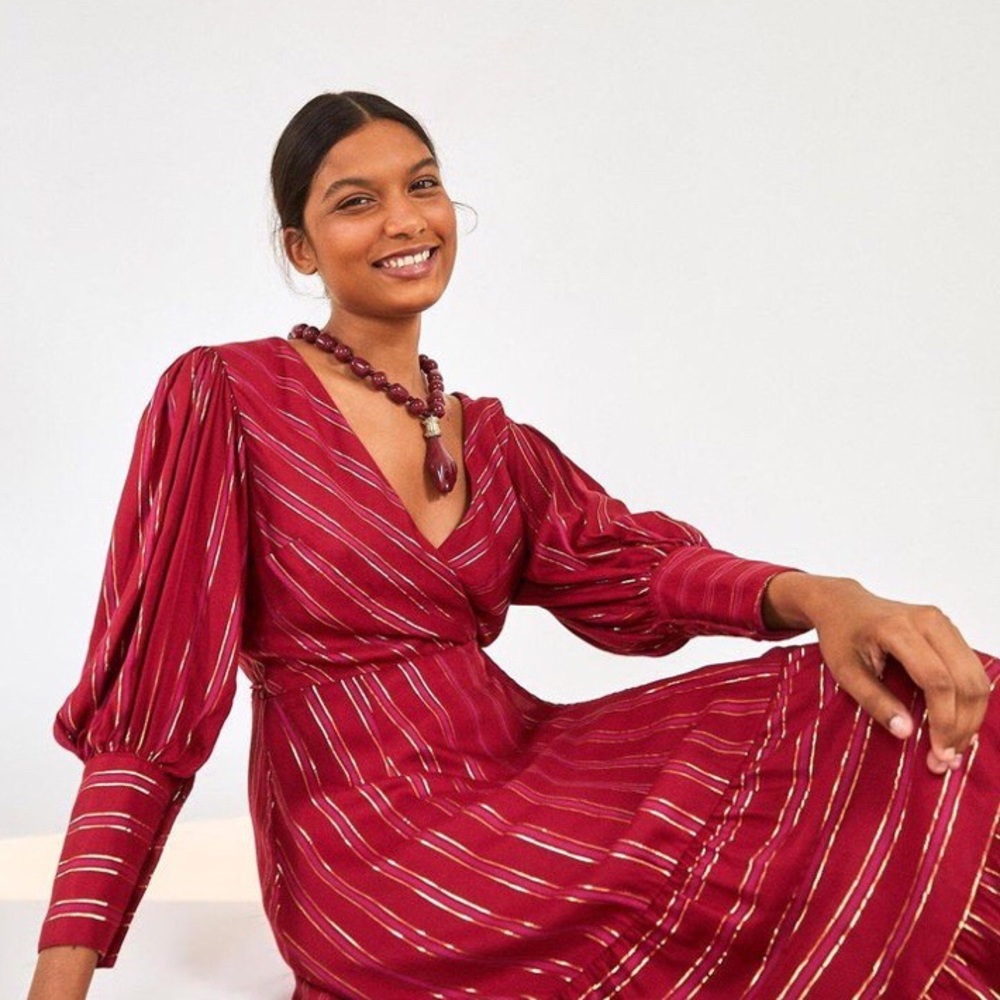 Farm Rio Burgandy Strip Dress Pink Size Medium